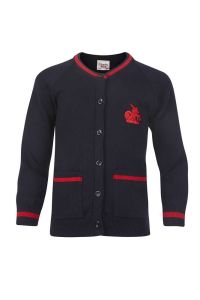 CAR-52-TOM - Round neck cardigan - Navy/red/logo