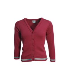CAR-69-CFC - V Neck cardigan - Cherry/Navy/White