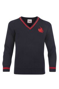 JMP-01-TOM - V-neck Jumper - Navy/red/logo