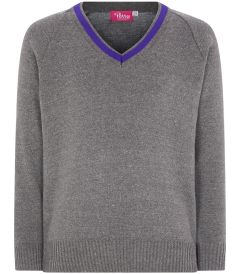 JMP-14-CAY - V-neck jumper - Grey/Purple