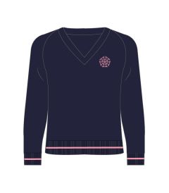 JMP-26-MOH - More House V neck jumper - Navy/pink/logo