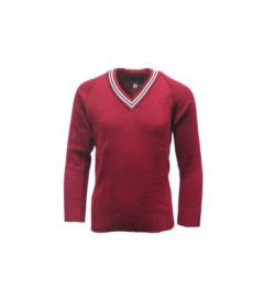 JMP-43-CFC - V Neck knitted Jumper - Cherry/Navy/White