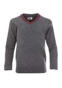 JUM-71-WCY - V-neck jumper with trim - Grey/red