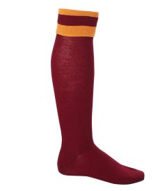 SOC-38-COT - Knee high socks with trim - Cherry/Gold