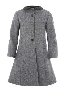 CAT-15-WOL - Girls velvet trim coat - Grey