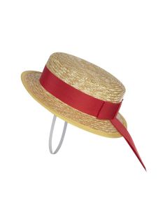 BOA-05-STR - Straw boater - Straw/red ribbon