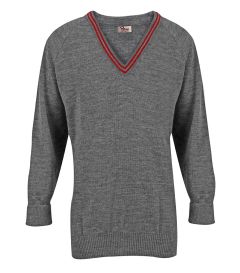 JUM-71-WCY - V-neck jumper with trim - Grey/red