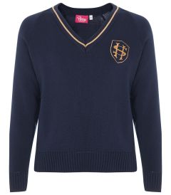 JMP-14-SHR - V Neck Jumper - Navy/gold/logo
