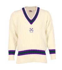 JUM-82-YHS - Cricket jumper with trim - Off White/purple/gre