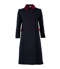 CAT-05-WOL - Velvet trimmed coat - Navy/maroon